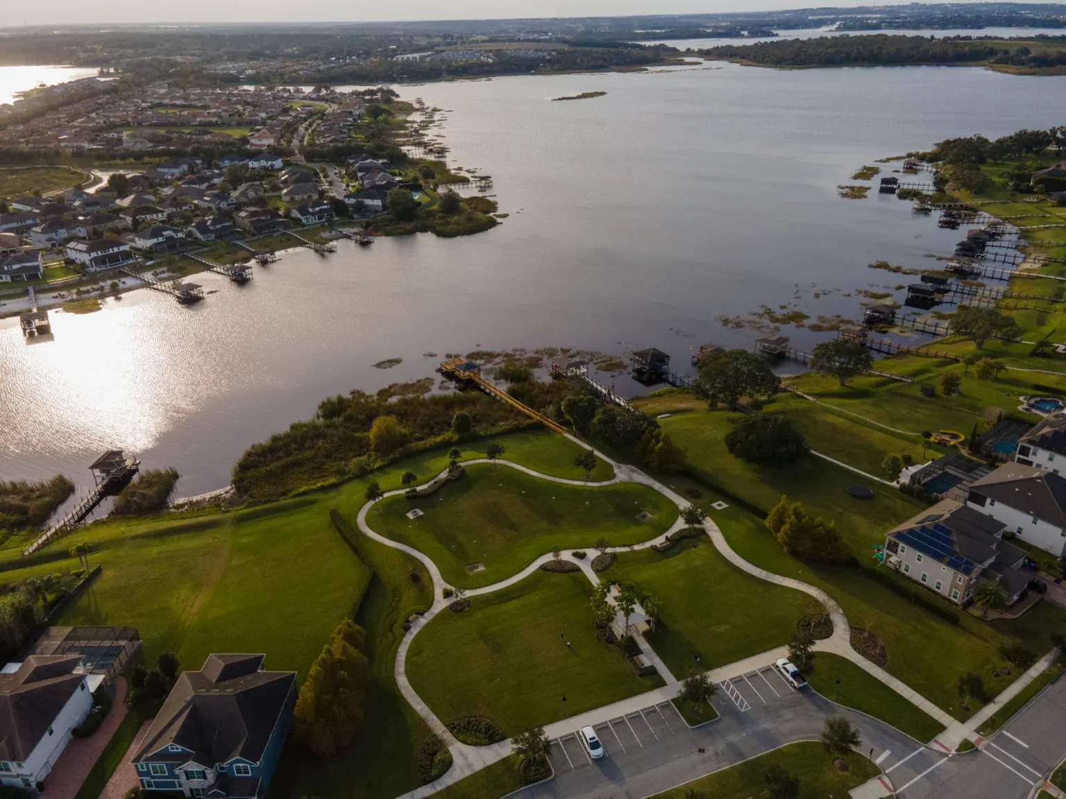 Aerial view of the Hickory Hammock nature trail along Johns Lake