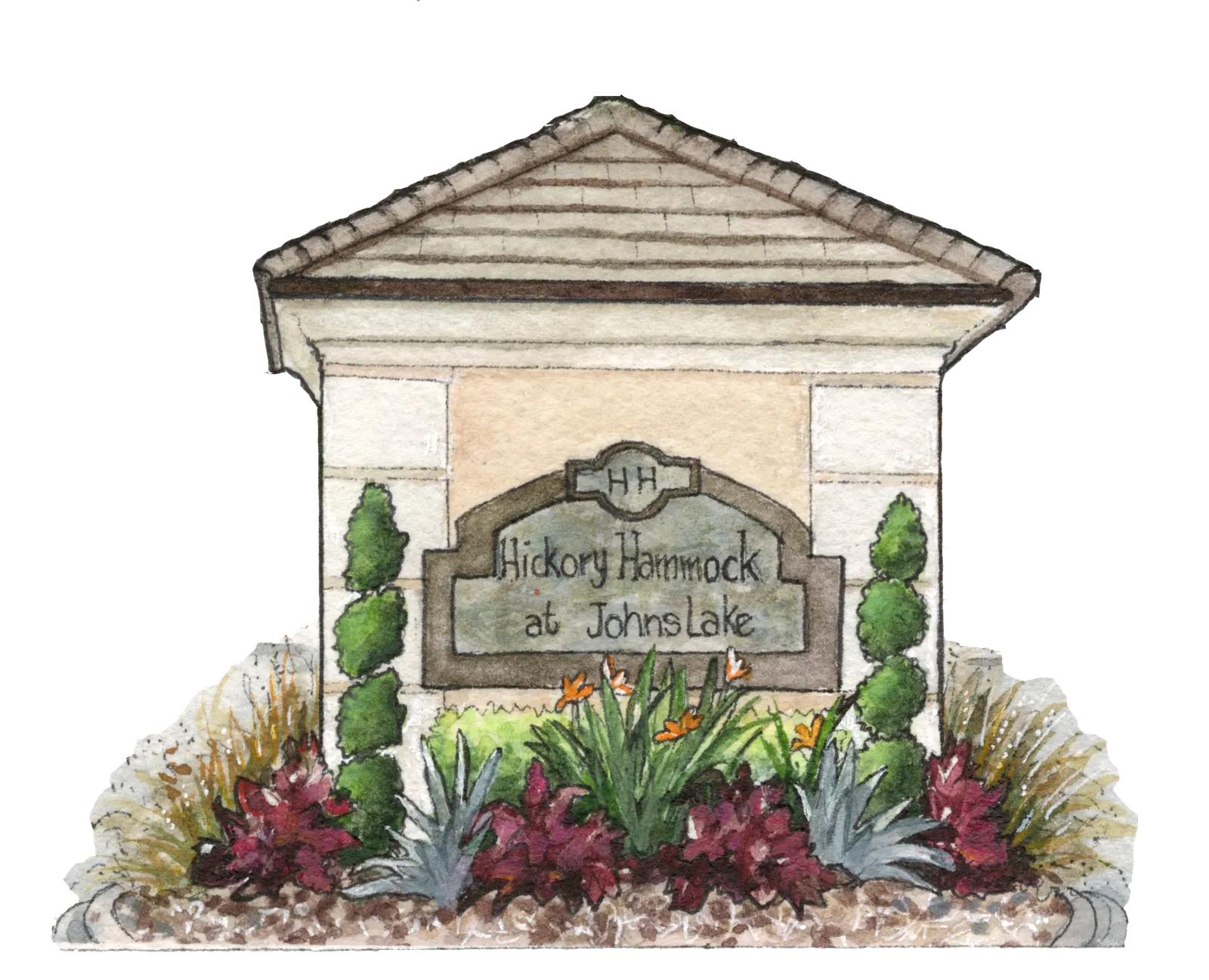 Illustration of the Hickory Hammock at Johns Lake entrance sign