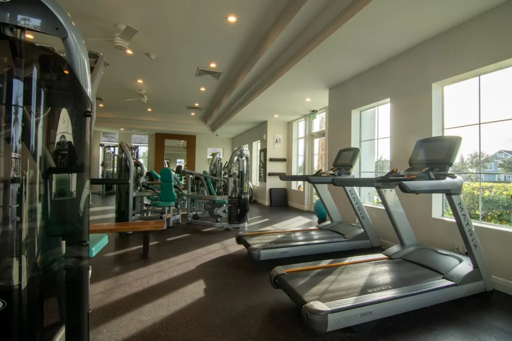 Treadmills and strength machines in the Hickory Hammock fitness center