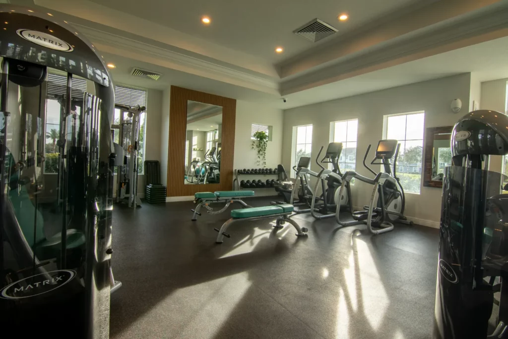 Hickory Hammock gym with elliptical machines and weight equipment