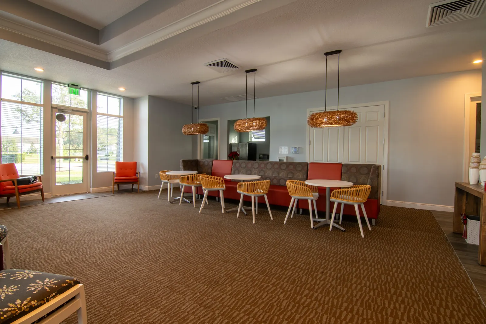 Hickory Hammock clubhouse dining area with pendant lights