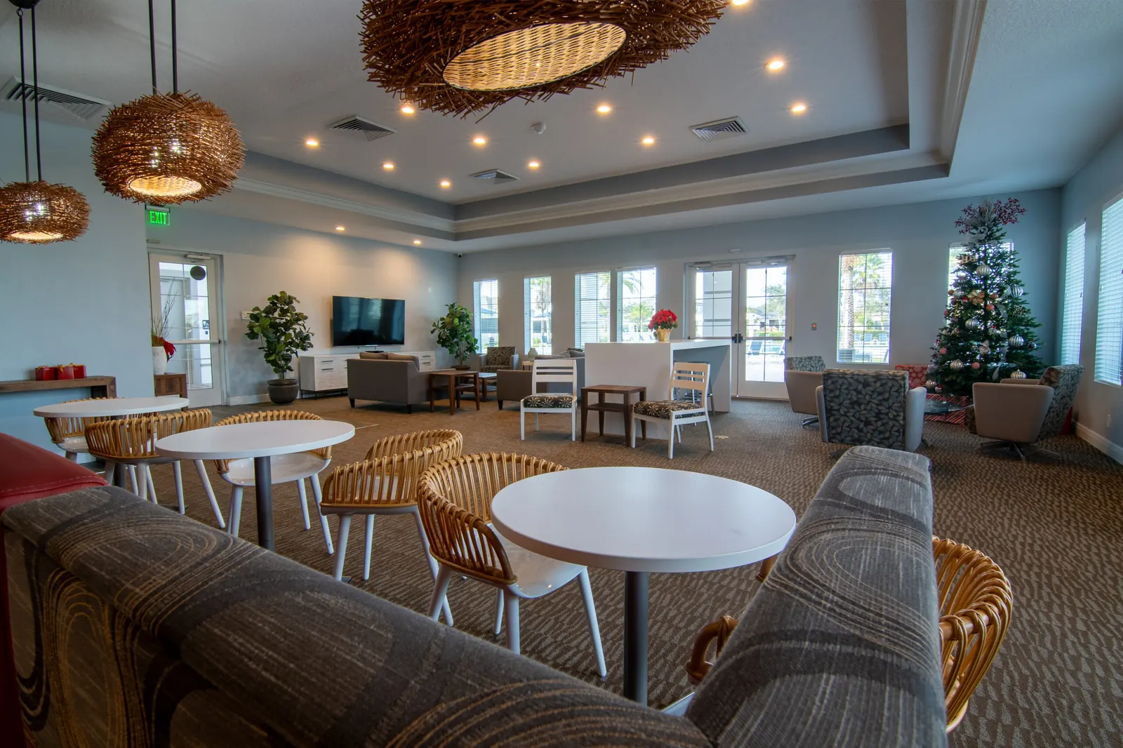 Hickory Hammock clubhouse event room with tables and chairs