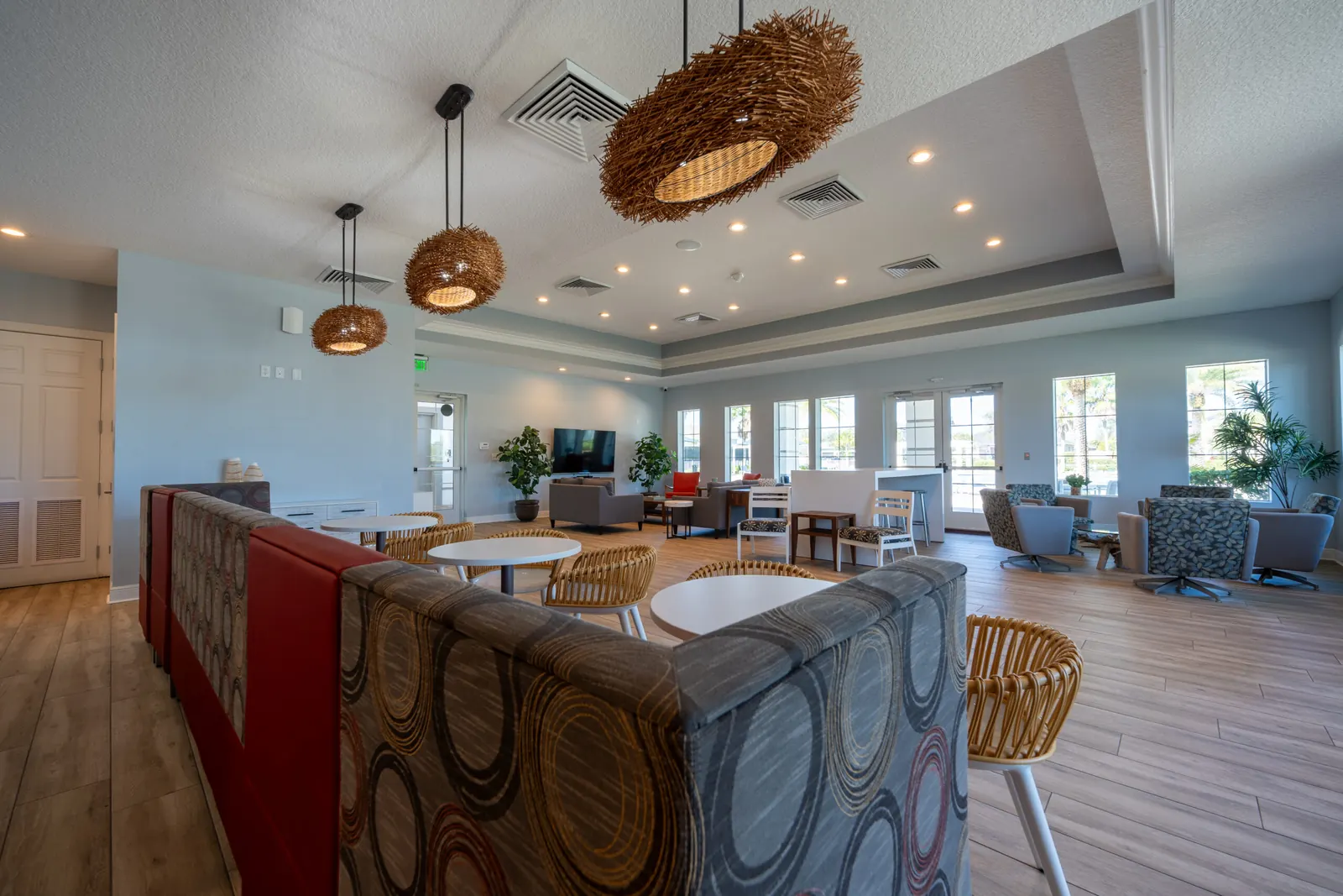 Hickory Hammock clubhouse interior with booth seating